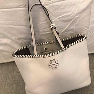 Tory Burch white leather bucket bag
